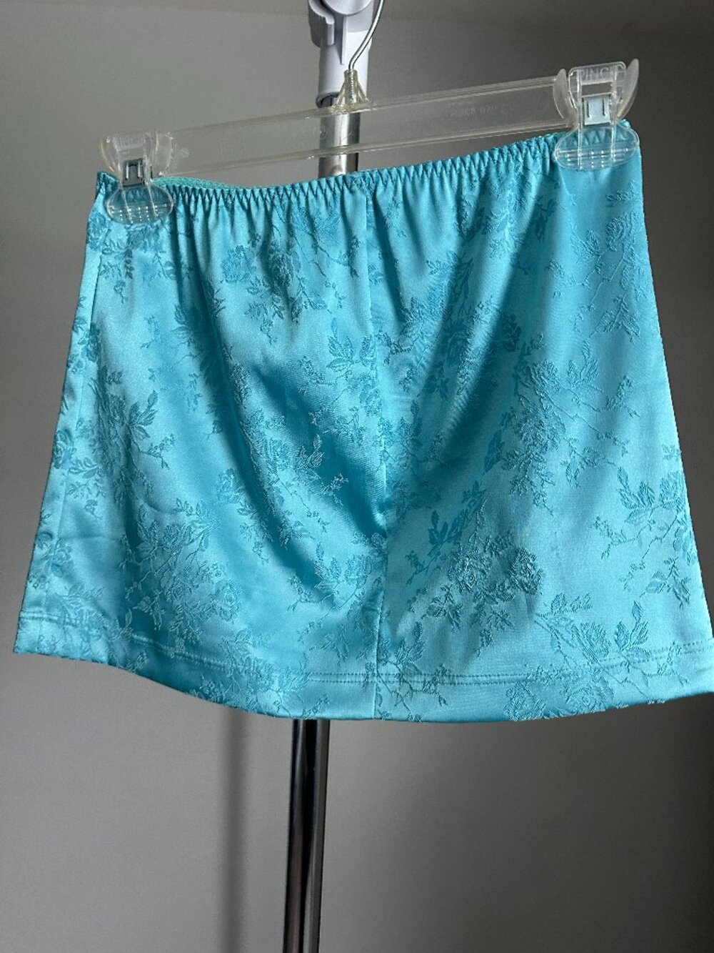 Blue Satin Floral Mini Skirt Size Small  (Frederick's of Hollywood)